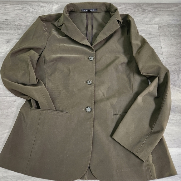 Theory‎ Sage Green Brown Blazer Top L Three Button Front Pockets - Picture 7 of 10